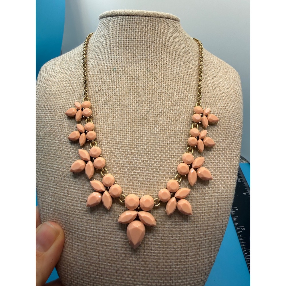 J. Crew Peach Floral Statement Necklace Gold Tone Bib Resin Stone Jewelry